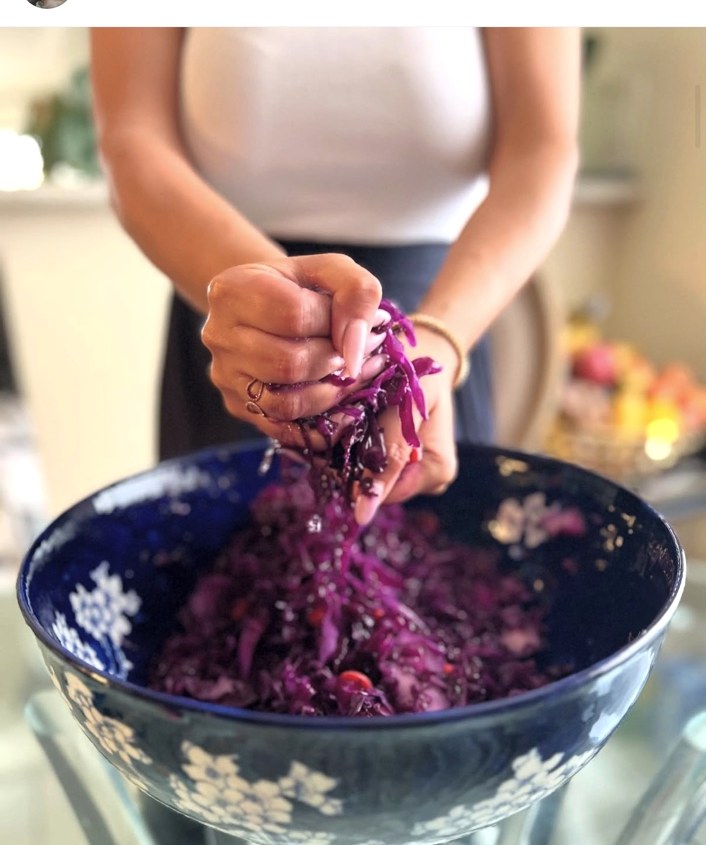 Fresh cabbage preparation representing gut health and nutrition