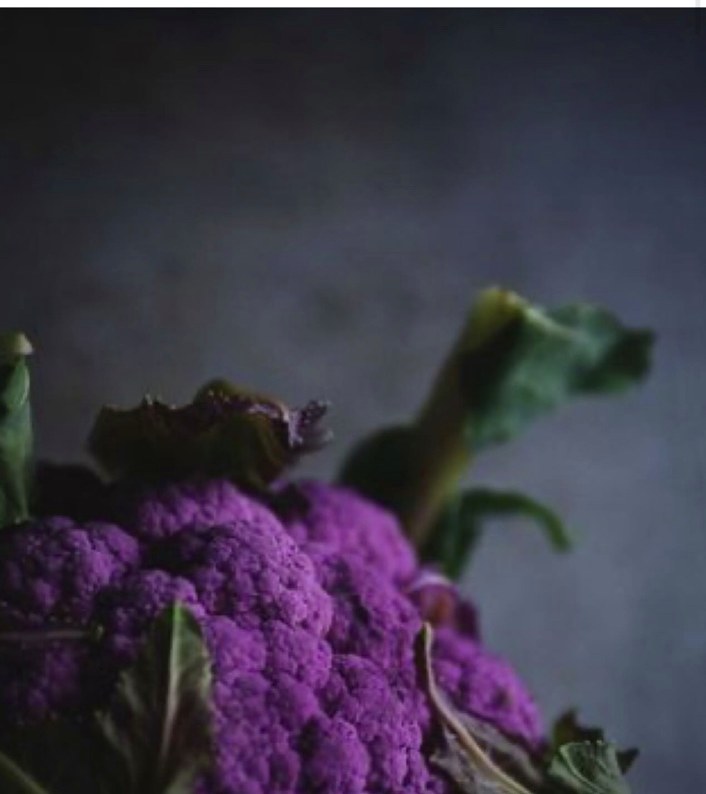 Purple cauliflower with moody wellness styling